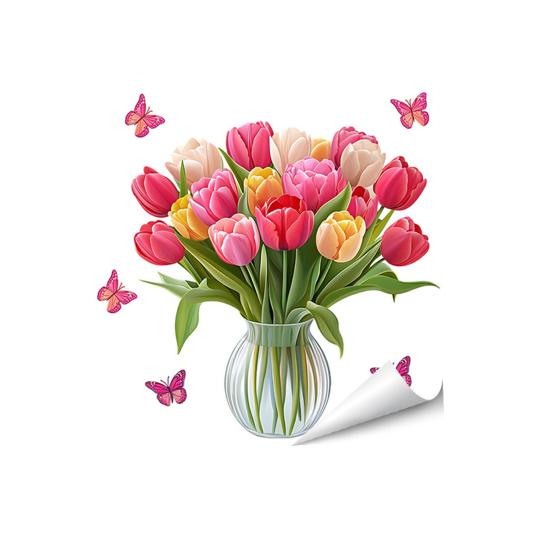 Spring Summer Flowers Window Clings Double Sided Tulip/Rose/Wildflowers in Vase Decals Anti-Collision Glass Door Stickers