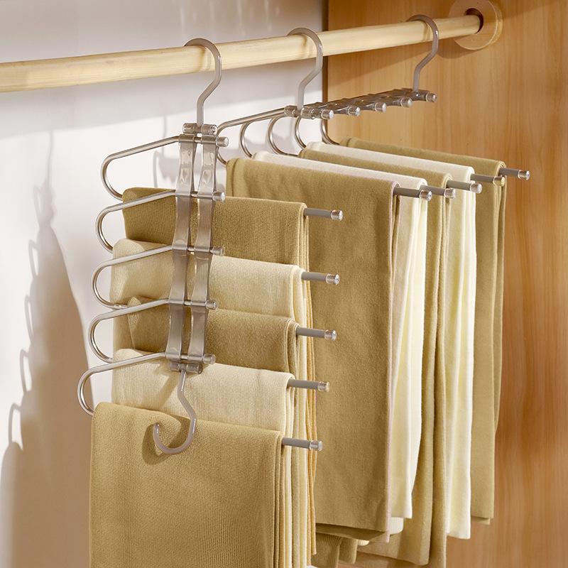 Foldable Multifunctional Clothes Pants Hanger Adjustable Multi-Layer Space Saving Storage Organizer Closet Pantry Shelf Bread