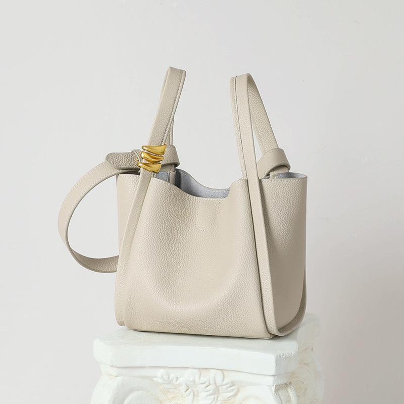 Women's Genuine Leather Autumn Bucket Shoulder Bag - Versatile Picnic Basket Style
