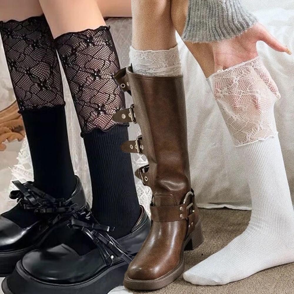 Lolita Ladies Lace Long Socks Autumn and Winter Warm Knee Sexy Lace Knee High Stockings Over Knee Thigh Stockings Boot Socks