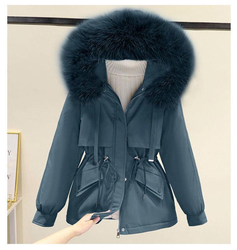 Baumwolle gepolstert Plus Größe 3XL Winter Big Pelz Jacke Frauen lose schlanke warme Kapuze Parka Mantel Daunenjacke