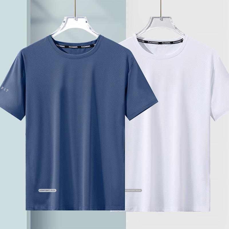 Men's Quick-Dry Ice Silk T-shirt: Breathable, Lightweight, Round Neck, Short Sleeve, Plus Size, Sporty Summer Wear