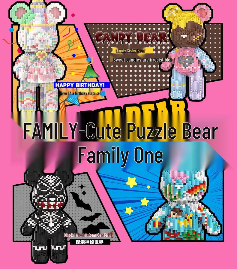 Mengpin Transparent Bear Micro Bricks Puzzle Toy for Kids - Brain Teaser Birthday Gift Figurine