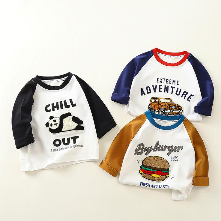 Spring and Autumn Patchwork Top for Children's Clothing Boys' T-shirt Long Sleeve Bottom Shirt for Children