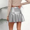 Women High Waist Ruffled PU Leather Skirt