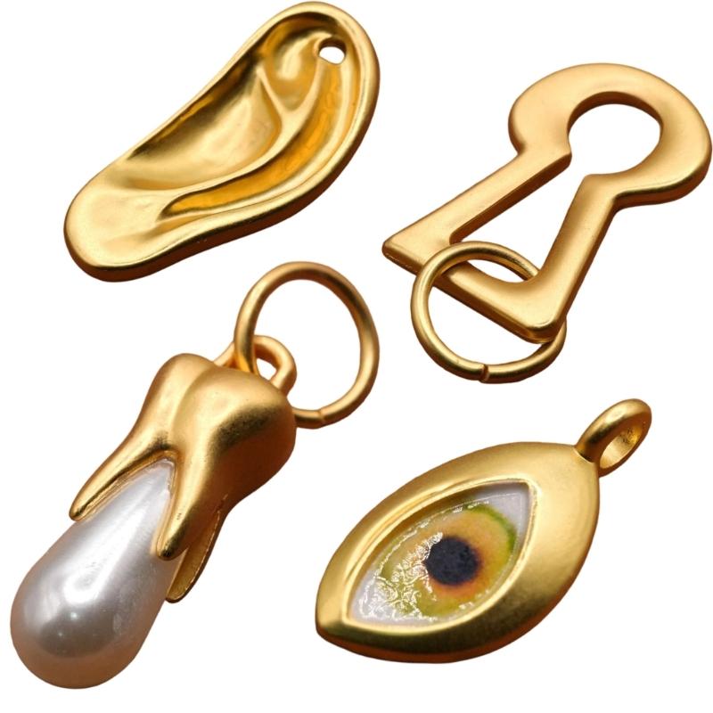 Decorative Sewing Charm Gold Alloy Button Pendants Set 10Pcs for DIY Clothes Bags Jewelry and Craft Projects