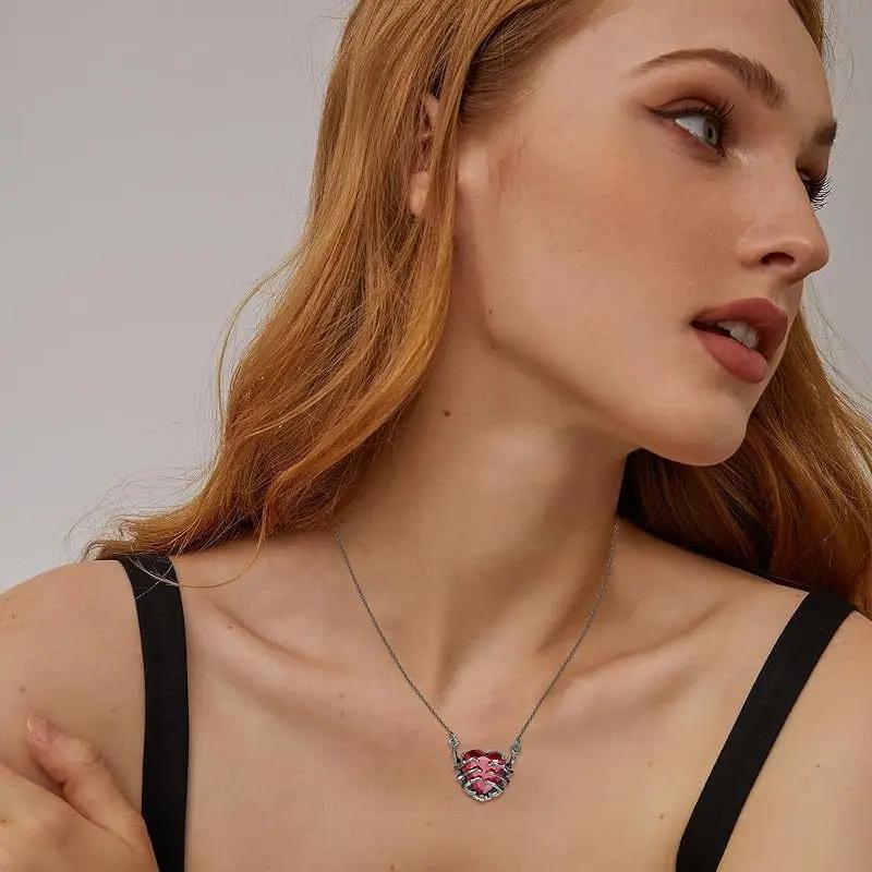 Exaggerated Punk Gothic Personality Dark Red Heart Ghost Claw Pendant Necklace for Women Men Black Hip Hop Jewelry