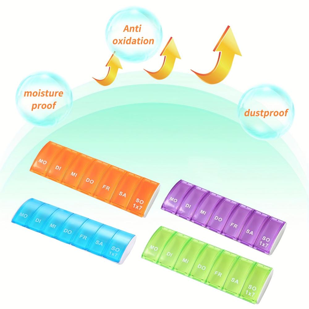 7Day Pill Organizers with Labeled Compartments Monday to Sunday Color-Coded for Travel And Daily Use Featuring a Vibrant Familie
