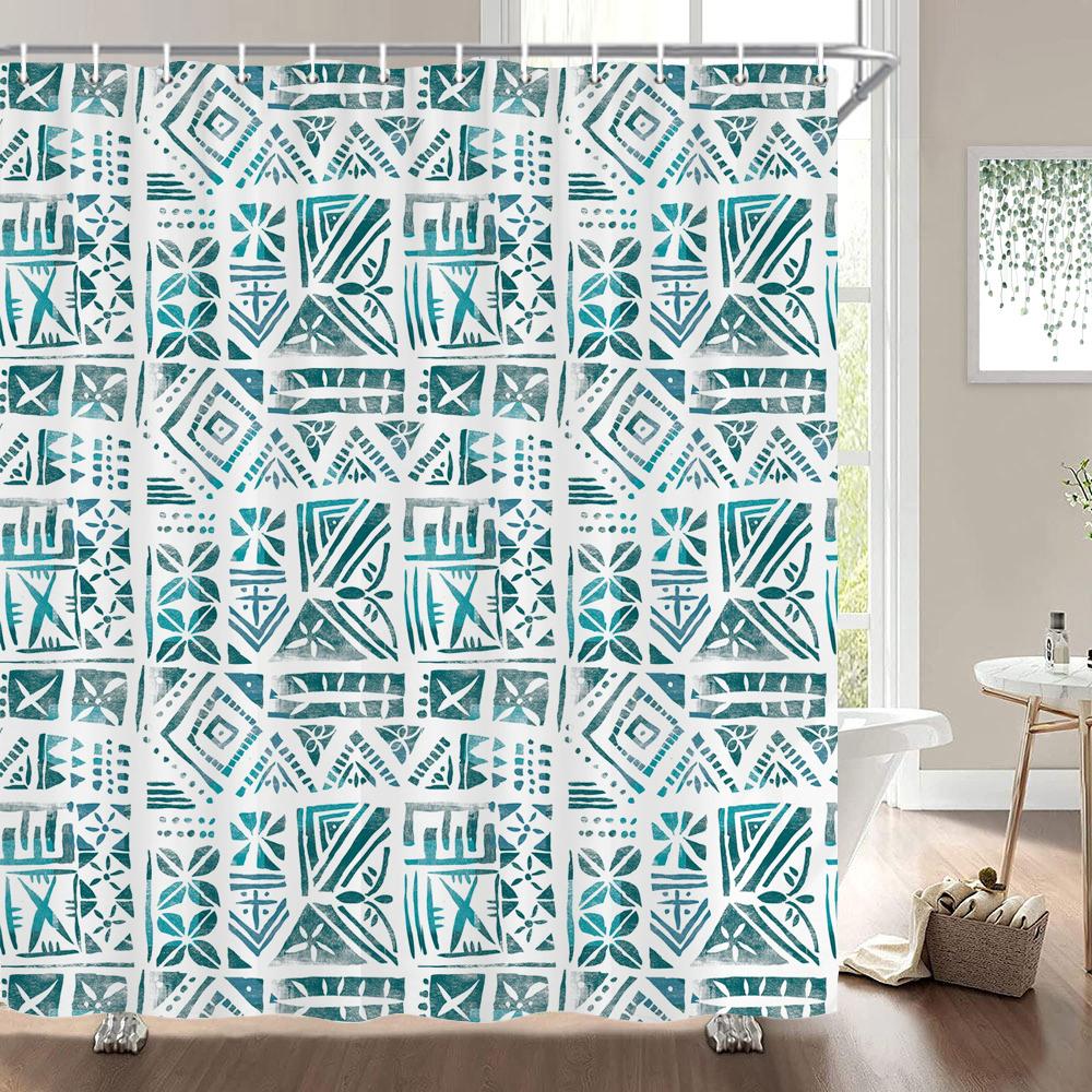 1 pack of print shower curtain polyester cloth modern geometry pattern bathroom curtains with hooks Home decoration curtain