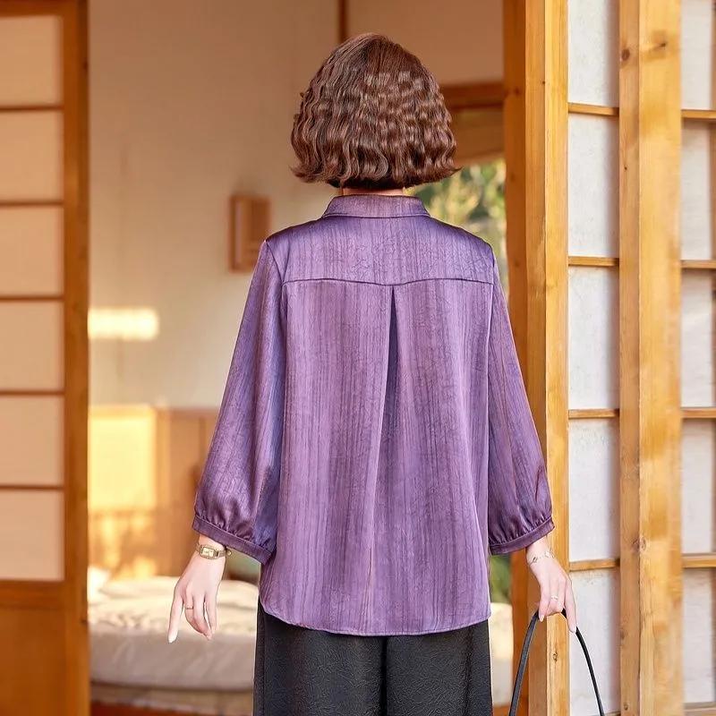 Damen Freizeit Hemdbluse Halbarm Lockerer Schnitt Einfarbige Sommerbluse für Mittleren Alters