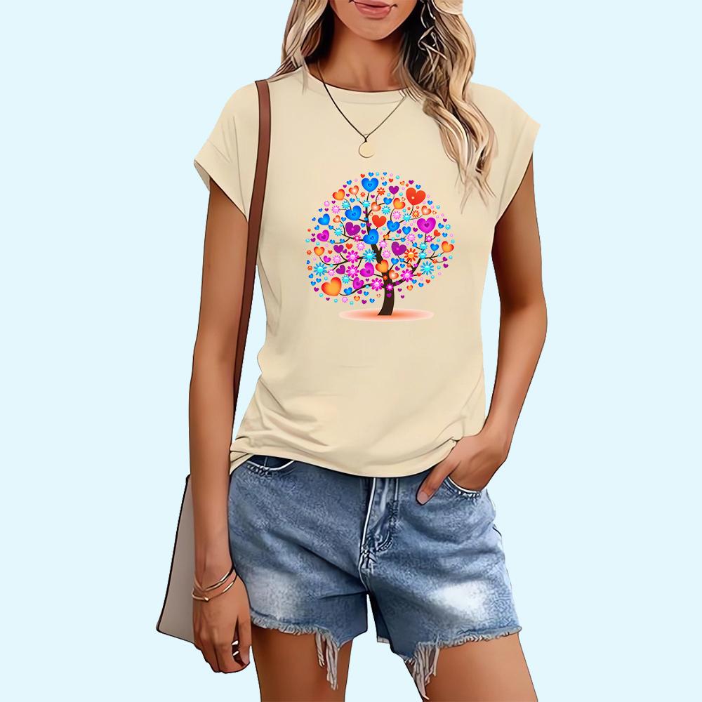 

Женская модная футболка с цветочным принтом, весенне-летняя повседневная футболка с круглым воротником и коротким рукавом 2XL бежевый