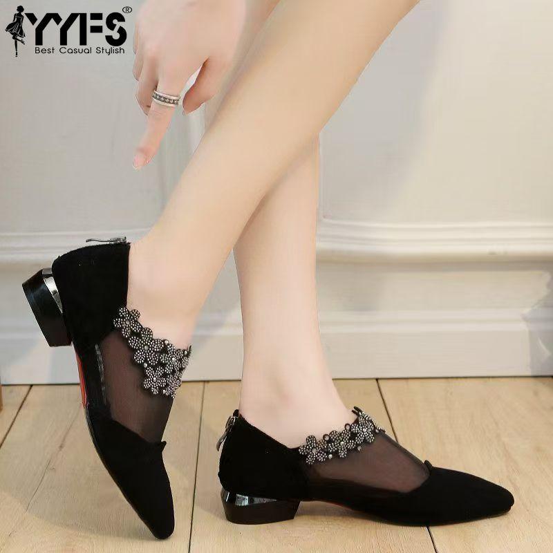 

Summer Fashion Women Low Heel Pointed Toe Shoes Ladies Rhinestone Mesh Sandals Women Fashion Shoes 35 чорний