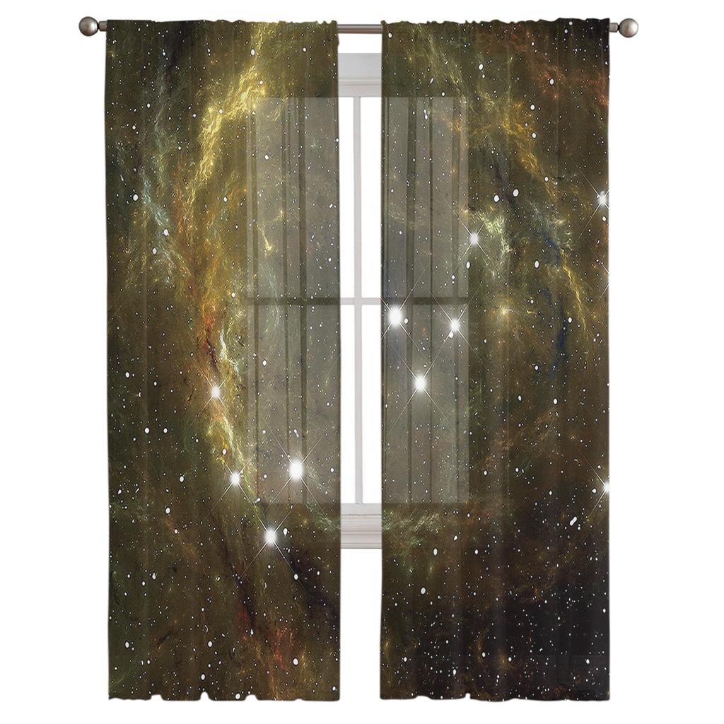 Colorful Space Nebula Starry Sky Galaxy Sheer Voile Curtains For Living Room Bedroom Kitchen Hotel Decor Chiffon Tulle Curtains