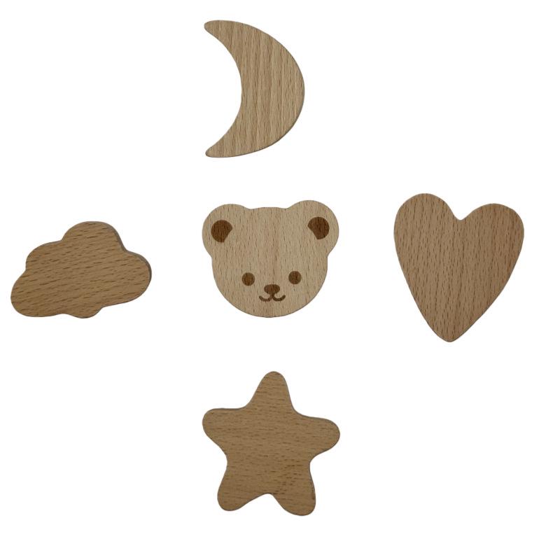 Nordic Seamless Solid Wood Wall Hook - Star & Moon Design, No-Drill Installation Heart