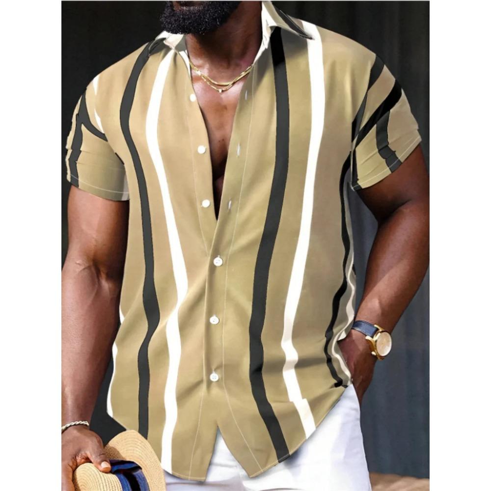 New Summer Men Clothes Short Sleeve Stripe Shirt Tops Men Casual Beach Shirt Tops