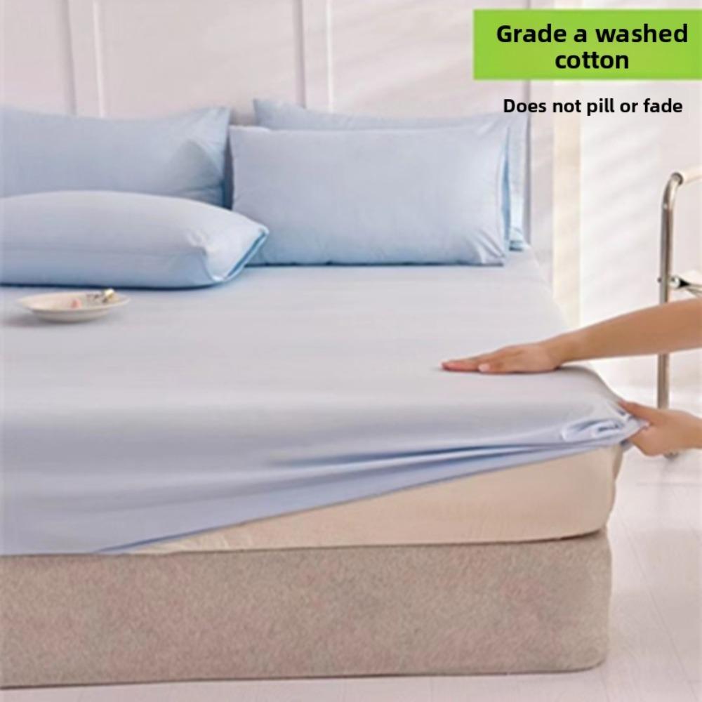 Summer Washed Cotton Fitted Sheet Set, All-around Wrap Mattress Cover, Baby Friendly Single Bed Sheet Mattress Protector