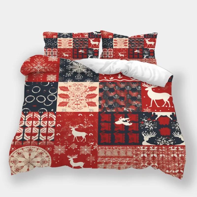 Microfiber Bedding Sets For King Size, Christmas Snowflakes Duvet Cover Set,Queen Snow Deer Comforter Cover,Bed Set For Teen Boy
