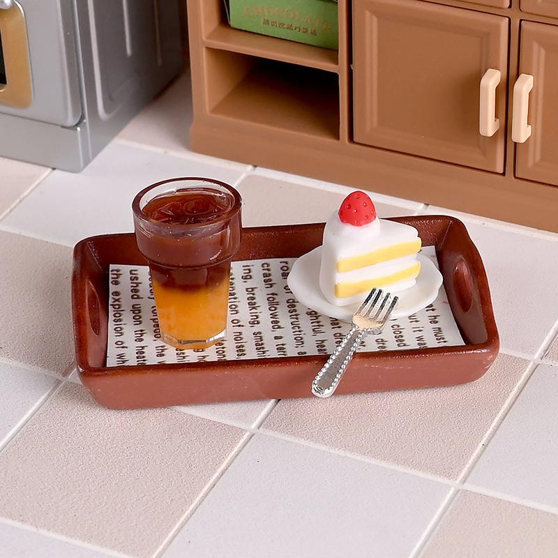 Miniature Dollhouse Decor Mini Milk Tea Cake With Plate For Kid Pretend Play Toys