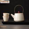 210ML Cream Ru Kiln Lifting Handle Teapot Aesthetic Tea Infuser Pot Tea Making Kettle With Filter Chinese Tea Set Ornaments Gift