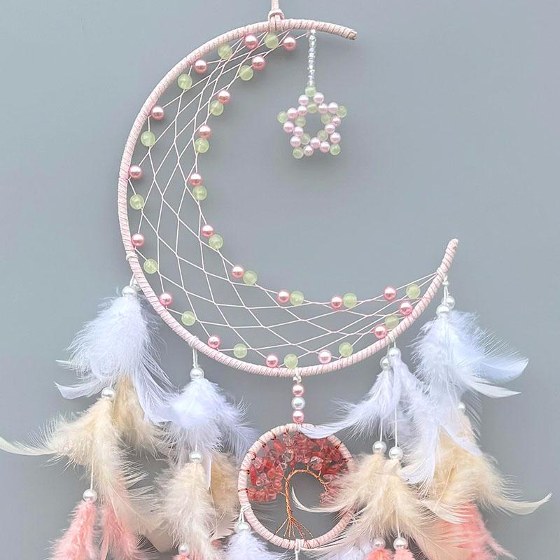 Creative Moon Feathers Dream Catcher With Luminous Beads Large Wall Hangings Wind Chimes Bedroom Decorations For Girls Gifts