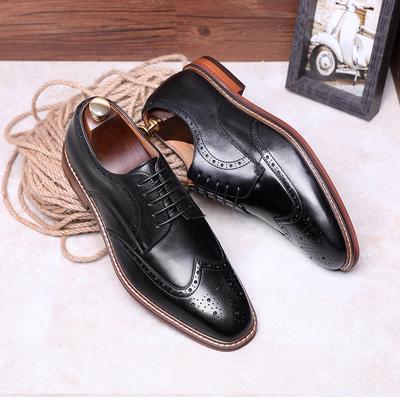 Duże rozmiary, buty męskie z pierwszej warstwy skóry bydlęcej, imitacja drewna, kompozytowe dno, skórzane buty biznesowe, buty Brock Retro Gentleman, buty sznurowane