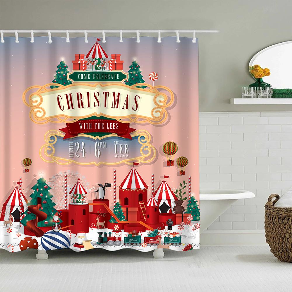 Christmas Decor Shower Curtains 3D Santa Claus Snowman Elk Tree Bathtub Screen for Bathroom Waterproof Polyester Bath Curtain