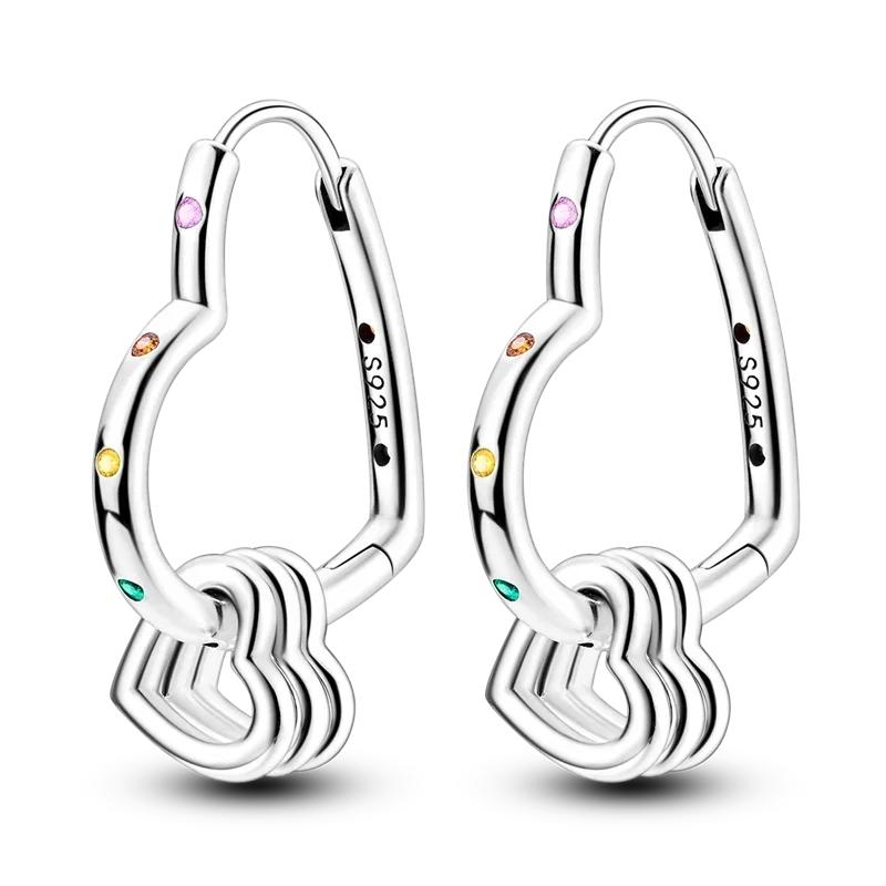 925 Silver Love Feather Moon Star Heart Earrings Fit Original Charms Hoop for Women Girls Stud Earring Jewelry Gifts