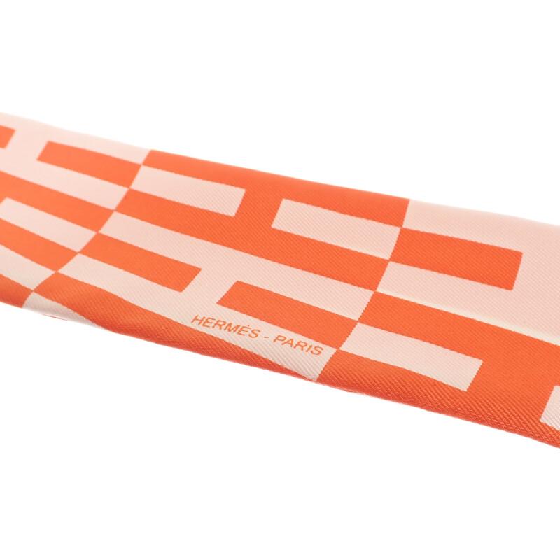 HERMES   Scarf Orange/white Silk Women