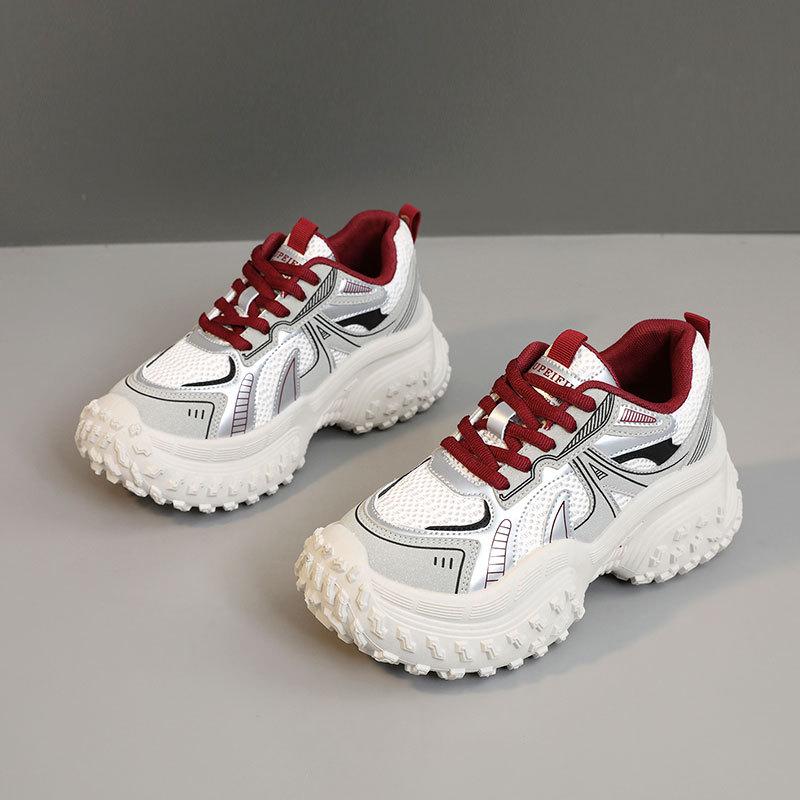 Fashion Spring New 2025 Women Chunky Sports Shoes Color Blocked Mesh Breathable Increasing Platform Shoes Fashion Korean Female Sneakers