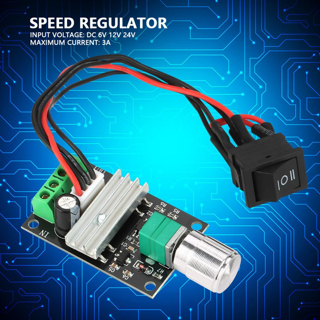 DC 6V 12V 24V 3A PWM Motor Speed Control Reversible Controller Regulator with Switch