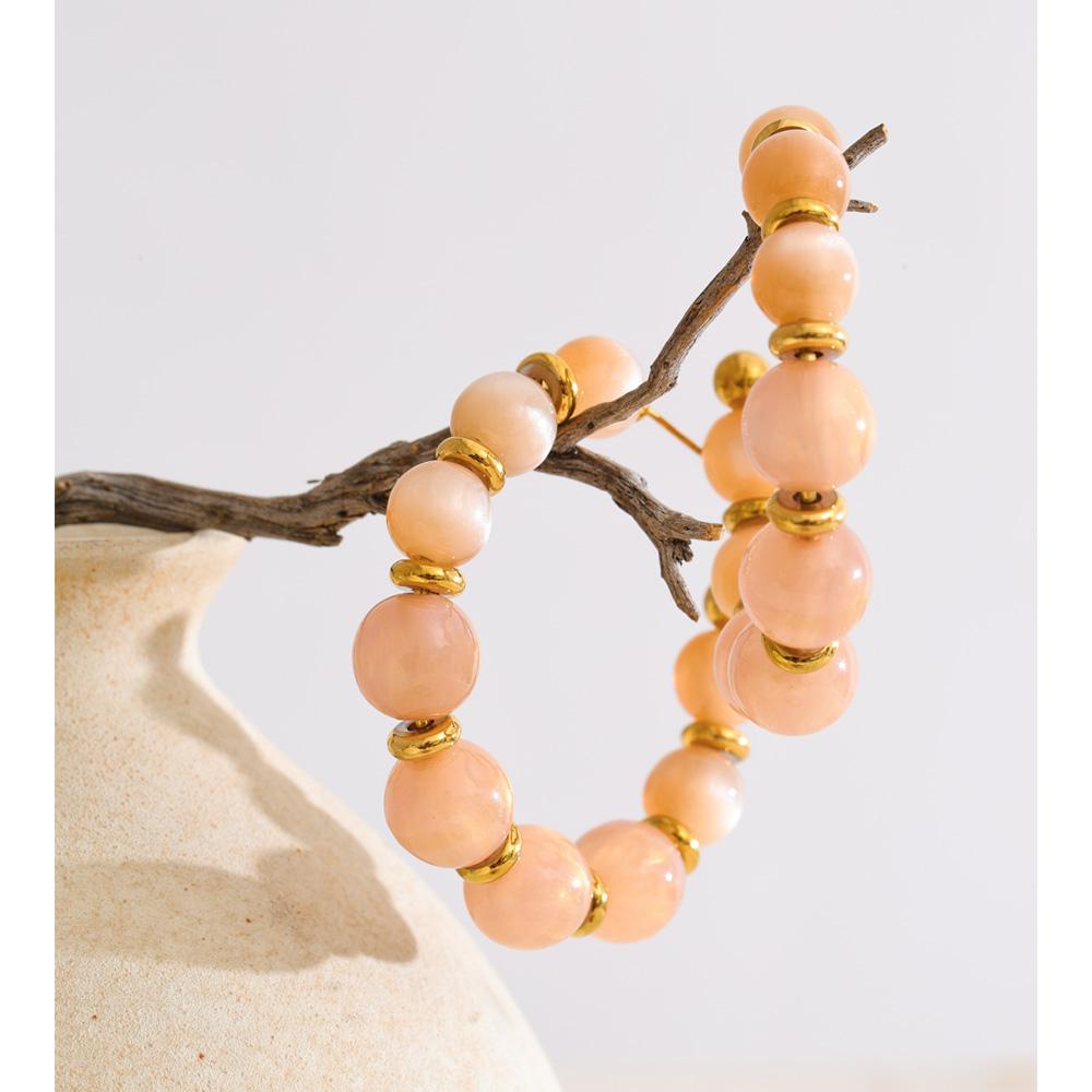 Eetit Colorful Acrylic Resin Beads C-Shape Hoop Earrings Stainless Steel Fashion France Handmade Jewelry for Women Accessories