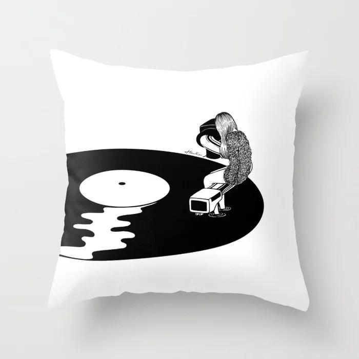

Nordic Black and White Cartoon Portrait Ultra-short Velvet Pillowcase Without Core Cushion Cover 45*45cm