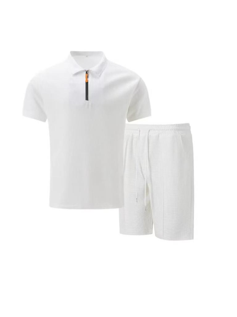 Mens Casual Polo Shirt Shorts Set Summer Breathable