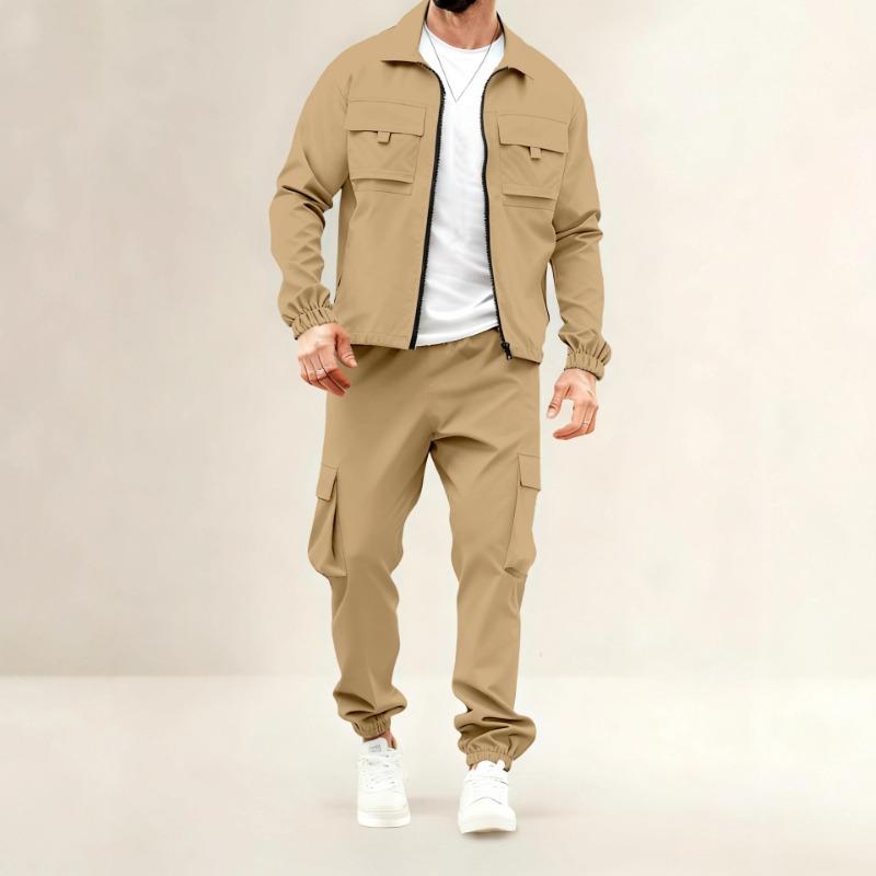 Set da Uomo Vintage Americano Aviatore Lavoro Largo Giacca con Collo a Revers e Pantaloni Lunghi