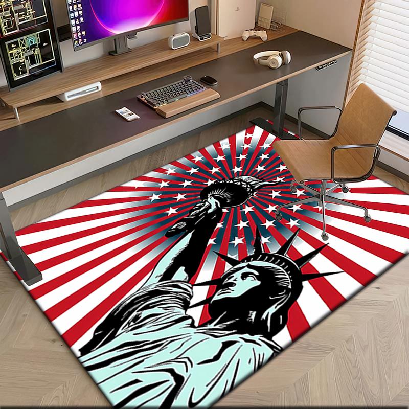 1pc Patriotic Theme Statue of Liberty Carpet Rug for Living Room Bedroom Home Sofa Decoration,Kids play Non-slip Floor Mat