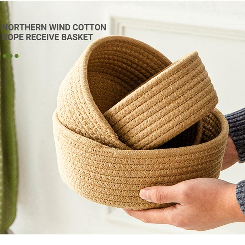 3Pcs/Set Nordic Cotton Rope Woven Storage Basket Round Desktop Cosmetics Organizer Basket