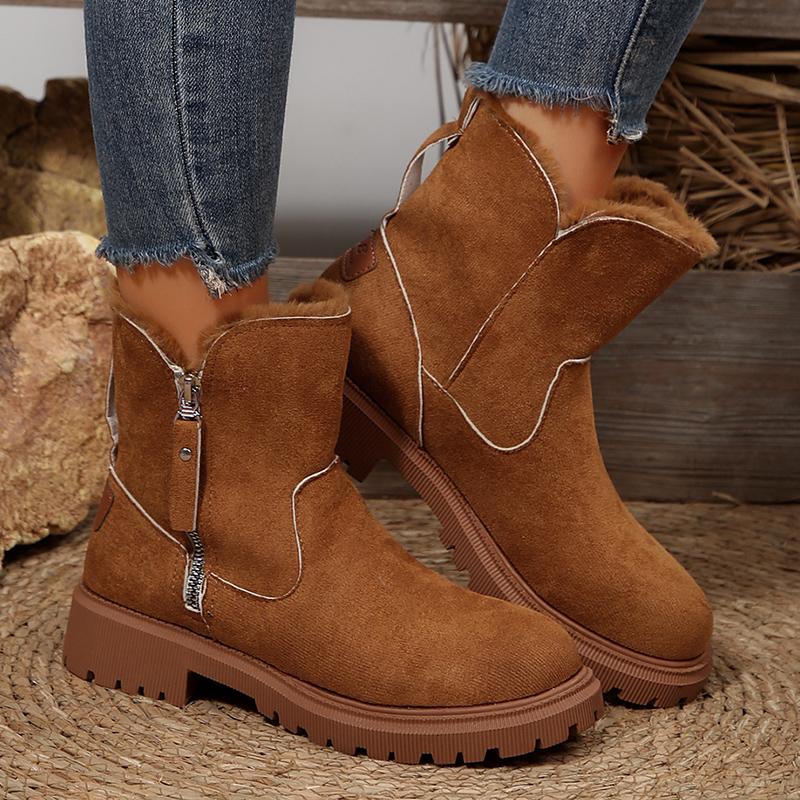 Vintage Faux Suede Platform Ankle Boots Women Anti Slip Fleece Lining Snow Boots Woman Plus Size 36-43 Thick Sole Short Booties