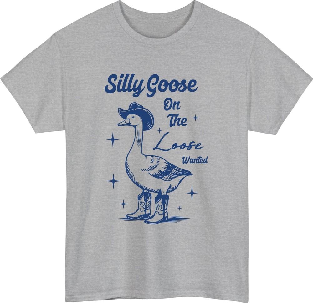 Silly Goose On The Loose Funny T Shirt Retro Cartoon Goose Cowboy Meme Tee