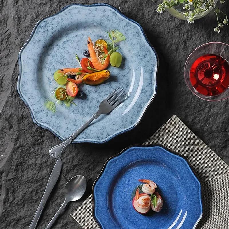 Retro Solid Color Ceramic Plate Creative Restaurants Dessert Fruits Plate Home Delicious Dishes Dining Plates Unique Tableware