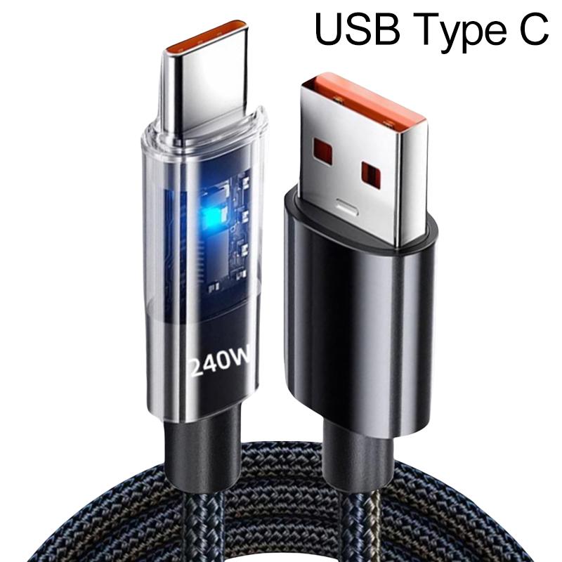 

240W Nylon USB Type C Super Fast Charging Cable For Samsung Xiaomi Huawei Honor LED Digital Display USB C Charger Data Cord 0.25m