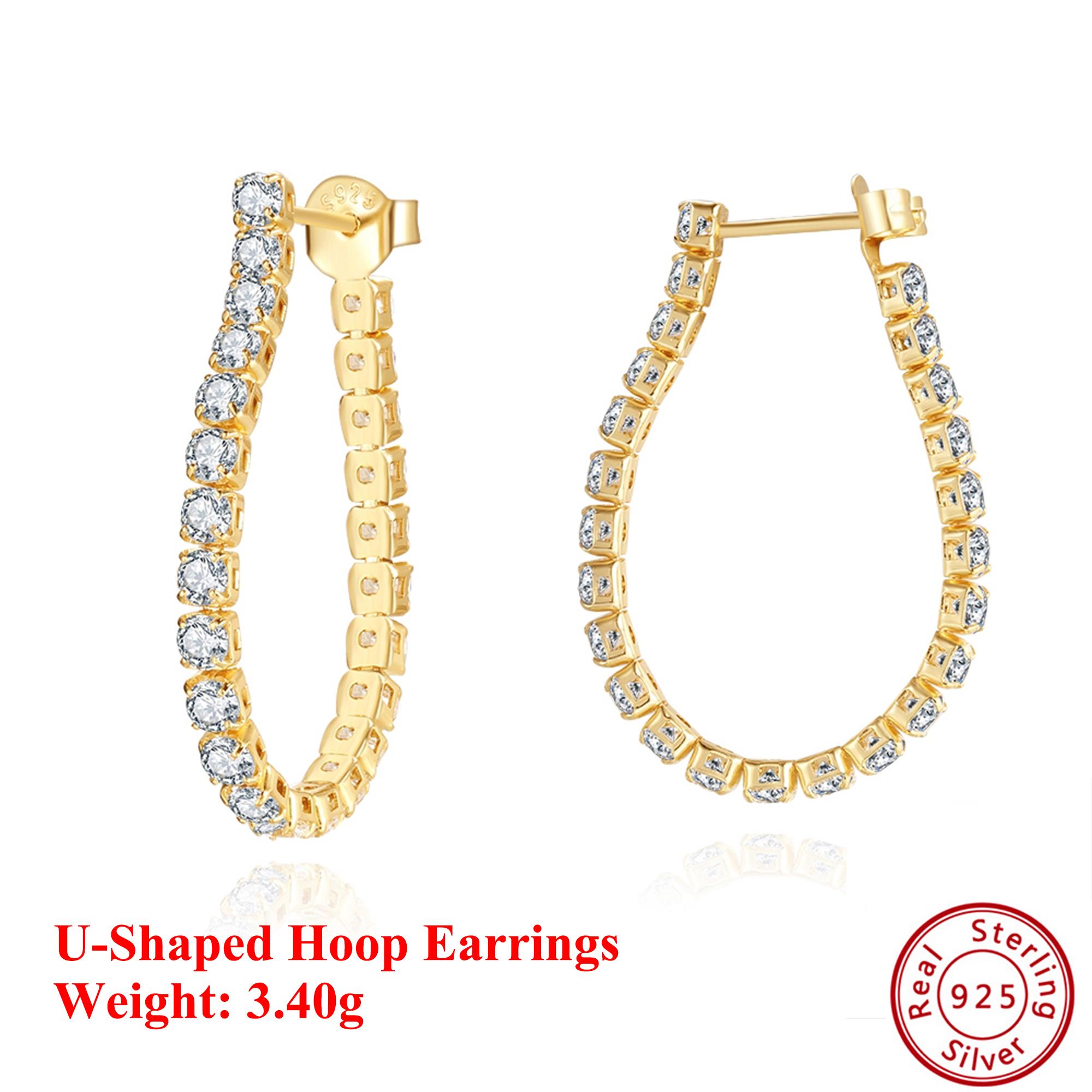 

Effie Queen S925 Silver 14k Gold U-Shaped Hoop Earrings Luxury Jewelry for Women Wedding Party Banquet Gift Drop Earring SE395