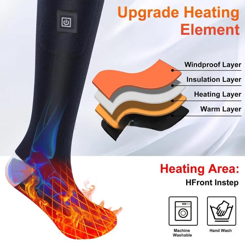 Heated Socks for Rechargeable,3 Heating Settings Mobile Warming Heated Socks Foot Leg Warmers, Skiing Hunting Camping Washable