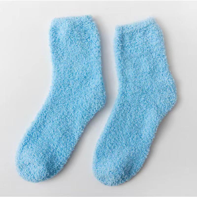 Women's Candy Color Coral Velvet Mid-Calf Socks - Thick, Warm, and Cozy for Autumn and Winter