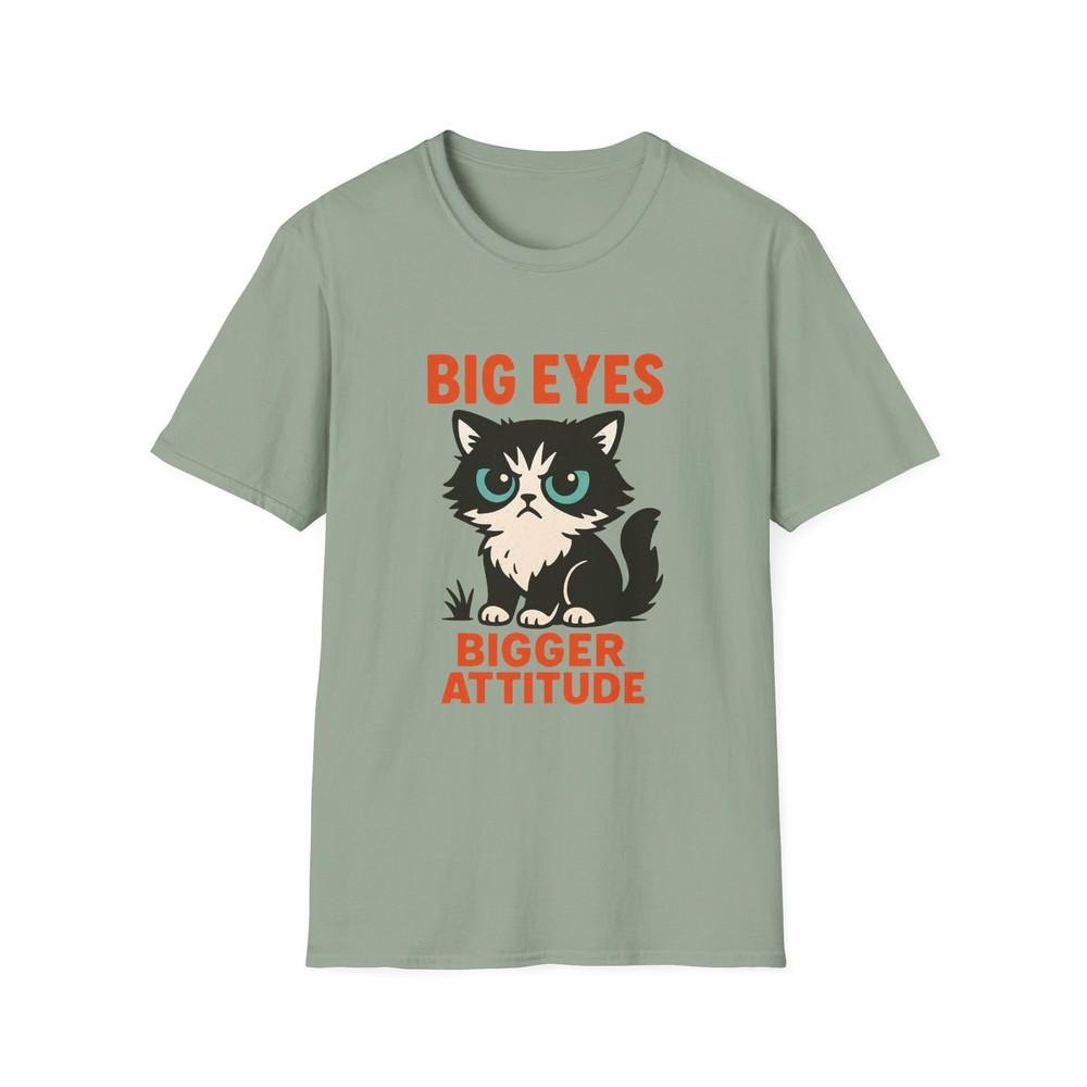 

Unisex Softstyle T-Shirt Fluffy Cat Turquoise Eyes Funny Sass Cartoon Shirt S