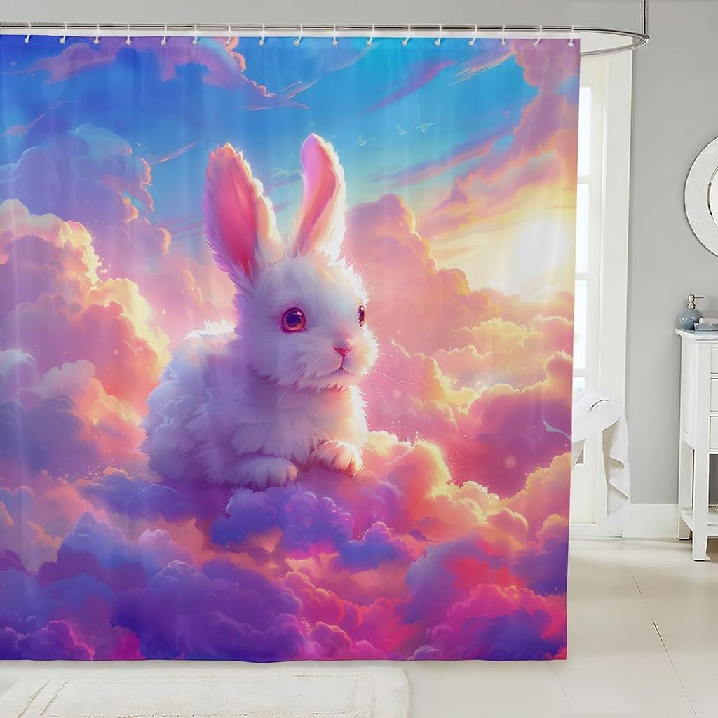 Boys Girls Pig Bath Curtain Cartoon Pigs Shower Curtain Kids Cute Farm Animal Bathroom Shower Curtain Set Butterfly Sunflower