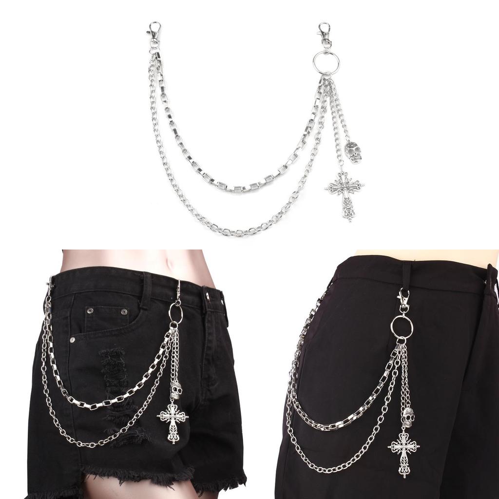 Hip Hop Schädel Kreuz Anhänger Gürtelkette Für Männer Frauen Street Style Accessoires