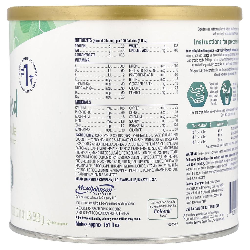 Enfamil ProSobee®, Simply Vegetable, Infant Formula, Soy Powder with Iron, 0 - 12 Months, 20.9 Oz (593 G)