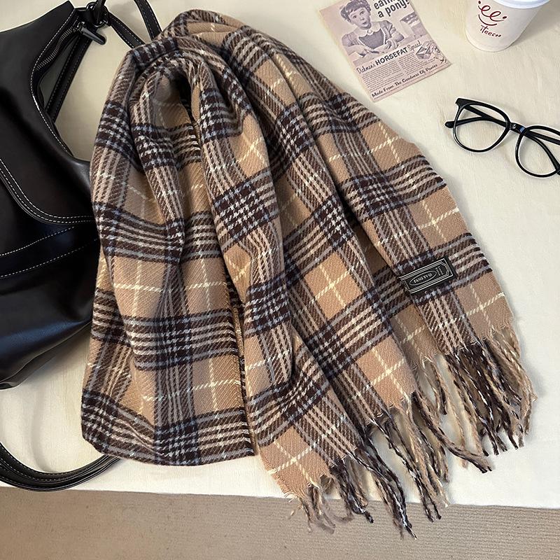 Nianke* Women's High-End Windproof Red Plaid Scarf - Imitation Cashmere, Warm & Stylish for New Year & Christmas