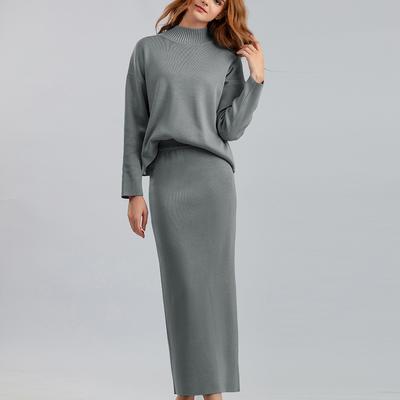 Fall/Winter Turtleneck Sweater Skirt Two-Piece Casual Loose Long Skirt Pullover Two-Piece Set