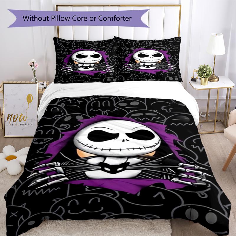 3dílná sada povlečení The Nightmare Before Christmas Uzavírání na zip Obsahuje 1 povlak na přikrývku & 2 povlaky na polštář, Měkká a pohodlná pro všechna roční období.
